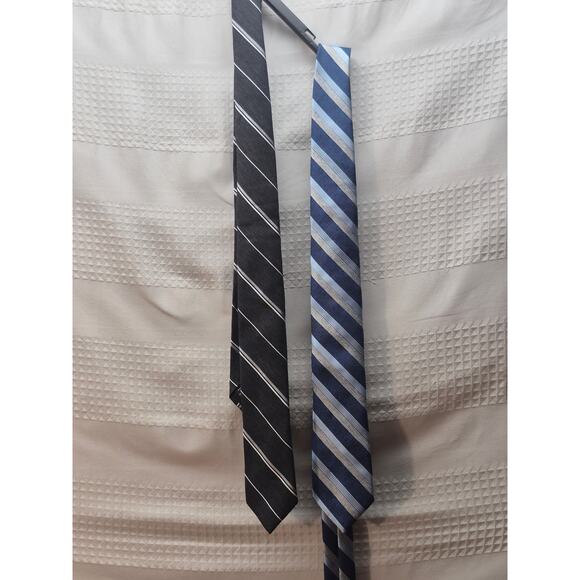 2 Bespoke Neck Ties Blue Black Striped For Button Up Shirts Formal Wedding 7406 - Picture 1 of 8